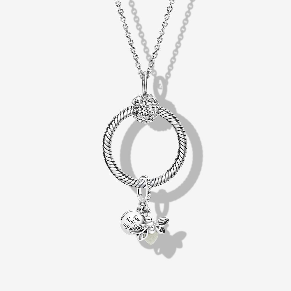 Pandora necklace silver S925 Luminous firefly pendant heart 'O' Pendant  45cm