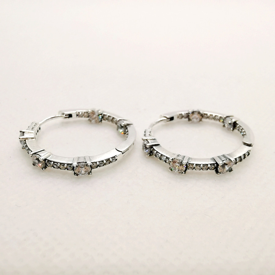 Pandora S925 ALE SILVER Sparkling Pavé Bars Hoop Earrings