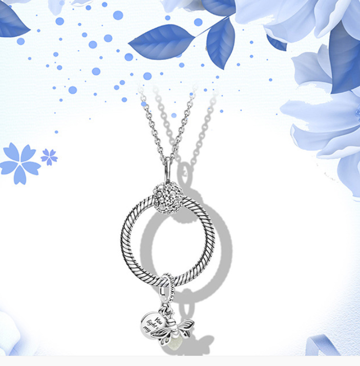 Pandora necklace silver S925 Luminous firefly pendant heart 'O' Pendant  45cm