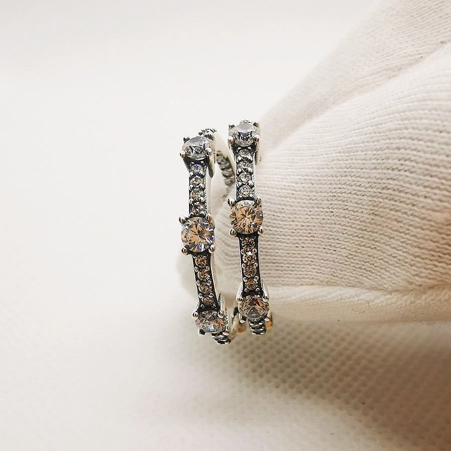 Pandora S925 ALE SILVER Sparkling Pavé Bars Hoop Earrings