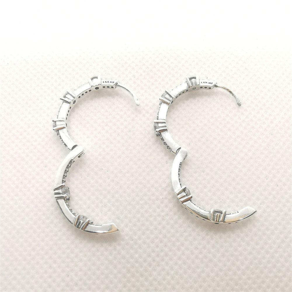 Pandora S925 ALE SILVER Sparkling Pavé Bars Hoop Earrings