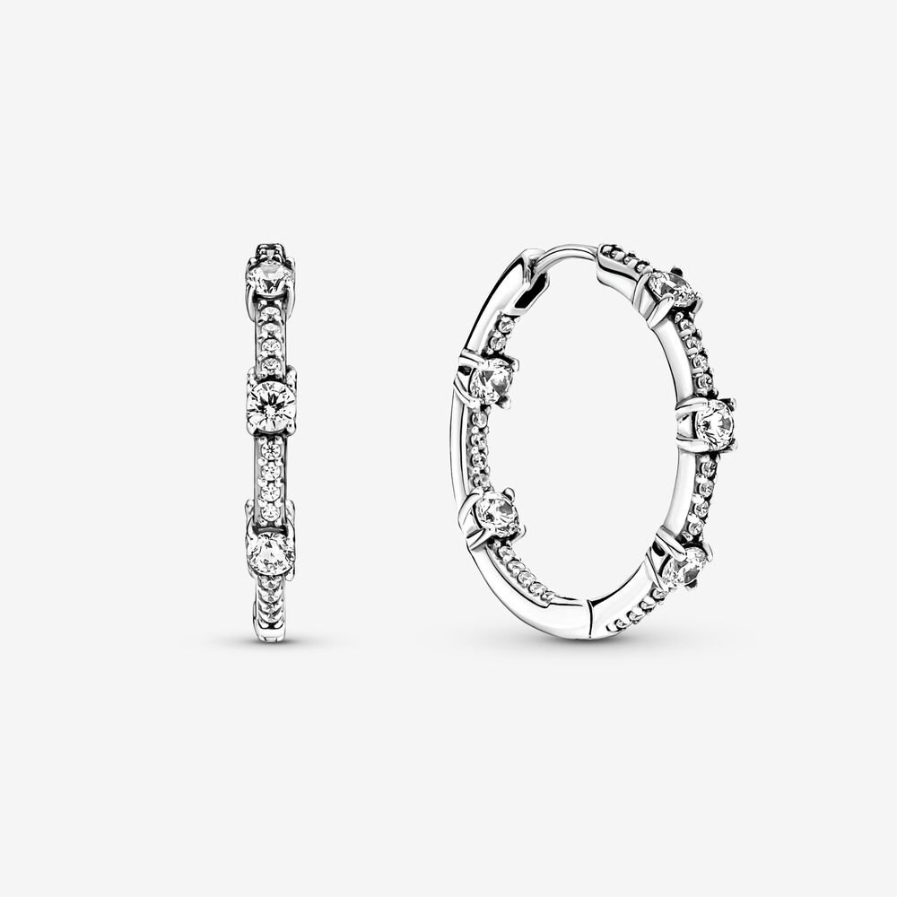 Pandora S925 ALE SILVER Sparkling Pavé Bars Hoop Earrings