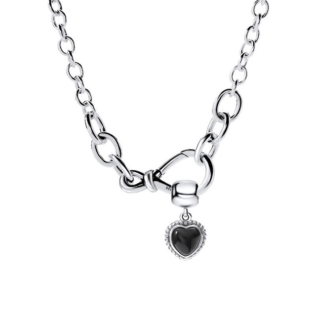 Pandora Chunky Infinity Knot Chain Black heart necklace with eternal symbol