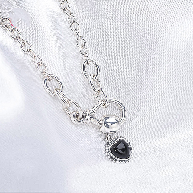 Pandora Chunky Infinity Knot Chain Black heart necklace with eternal symbol