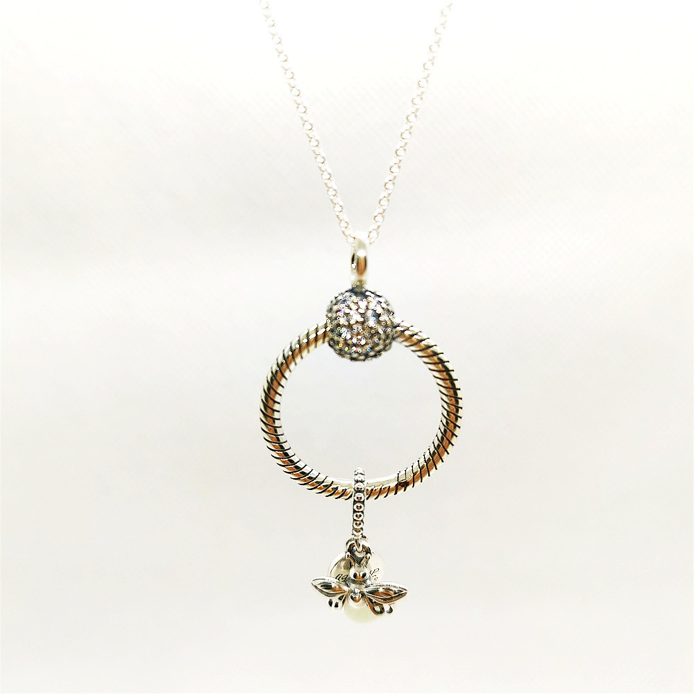 Pandora necklace silver S925 Luminous firefly pendant heart 'O' Pendant  45cm