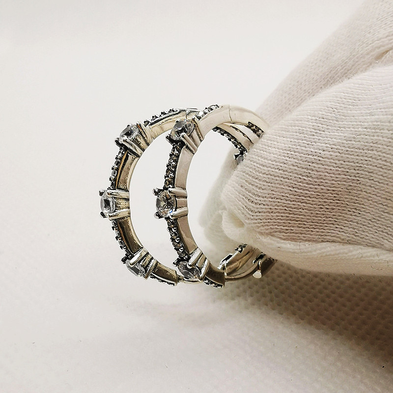 Pandora S925 ALE SILVER Sparkling Pavé Bars Hoop Earrings