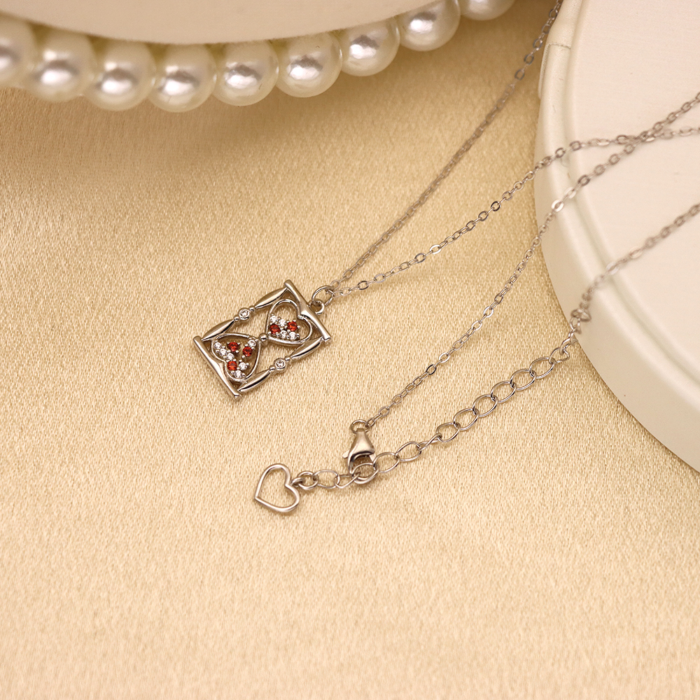 S925 Sterling Silver Heart-shaped Hourglass Necklace for Women