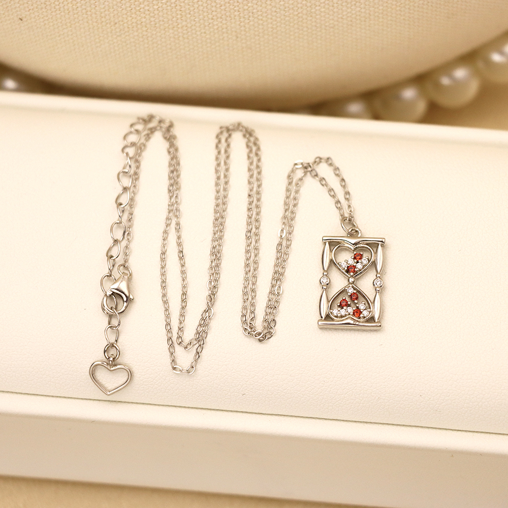 S925 Sterling Silver Heart-shaped Hourglass Necklace for Women