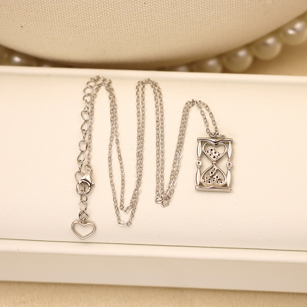 S925 Sterling Silver Heart-shaped Hourglass Necklace for Women