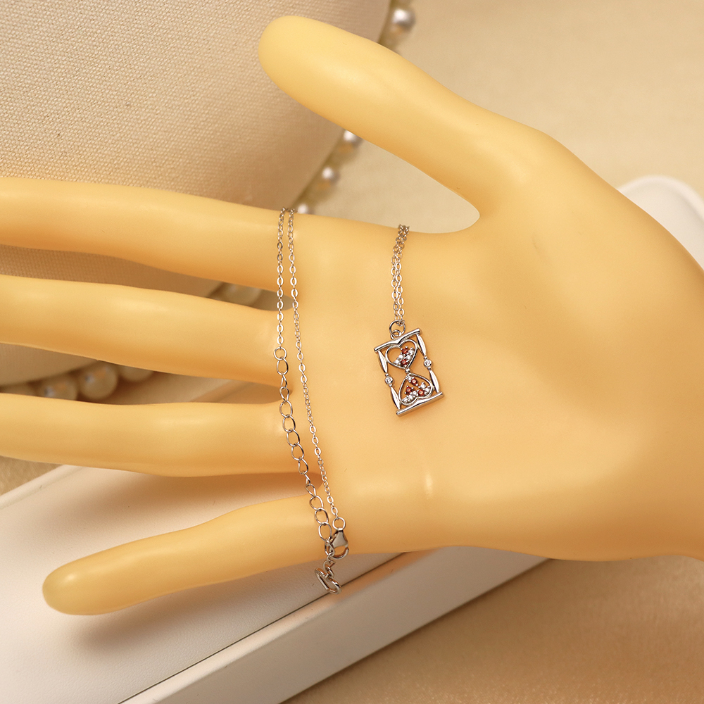 S925 Sterling Silver Heart-shaped Hourglass Necklace for Women
