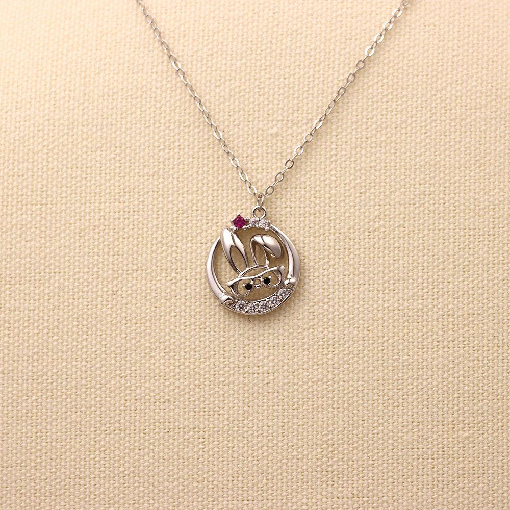 Cute Rabbit Necklace Inlaid with Cubic Zirconia, S925 Silver Collarbone Chain