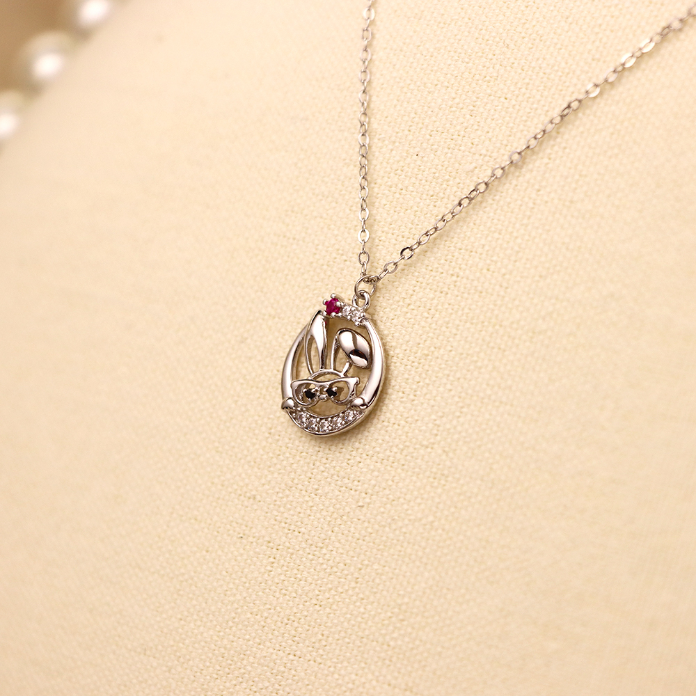Cute Rabbit Necklace Inlaid with Cubic Zirconia, S925 Silver Collarbone Chain