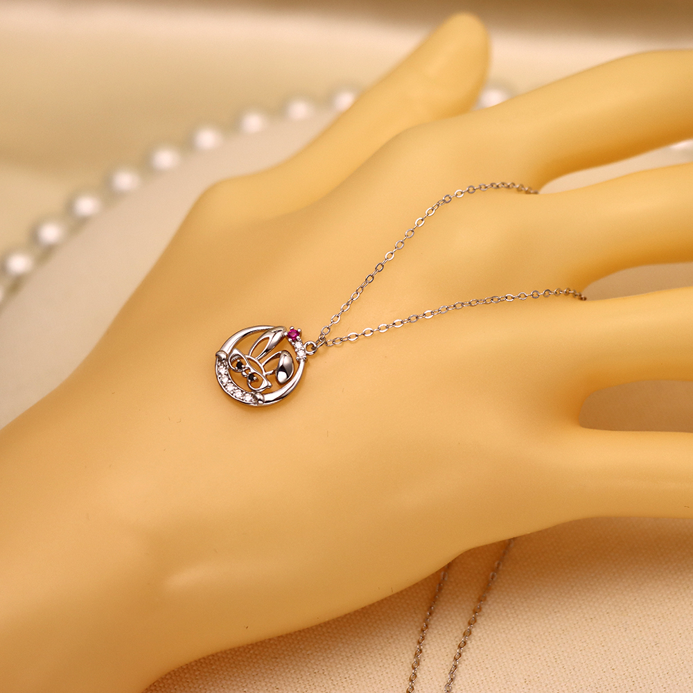 Cute Rabbit Necklace Inlaid with Cubic Zirconia, S925 Silver Collarbone Chain