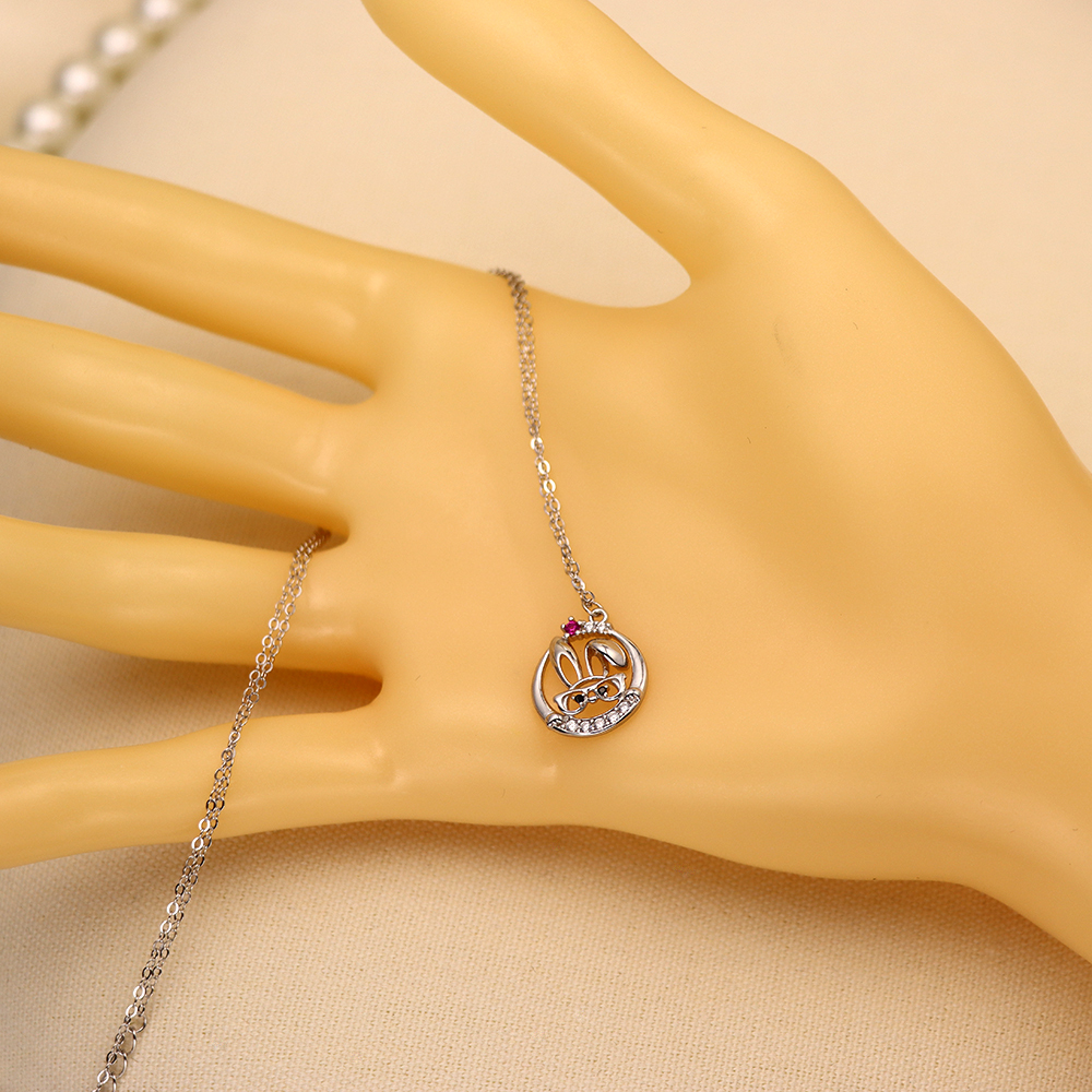 Cute Rabbit Necklace Inlaid with Cubic Zirconia, S925 Silver Collarbone Chain