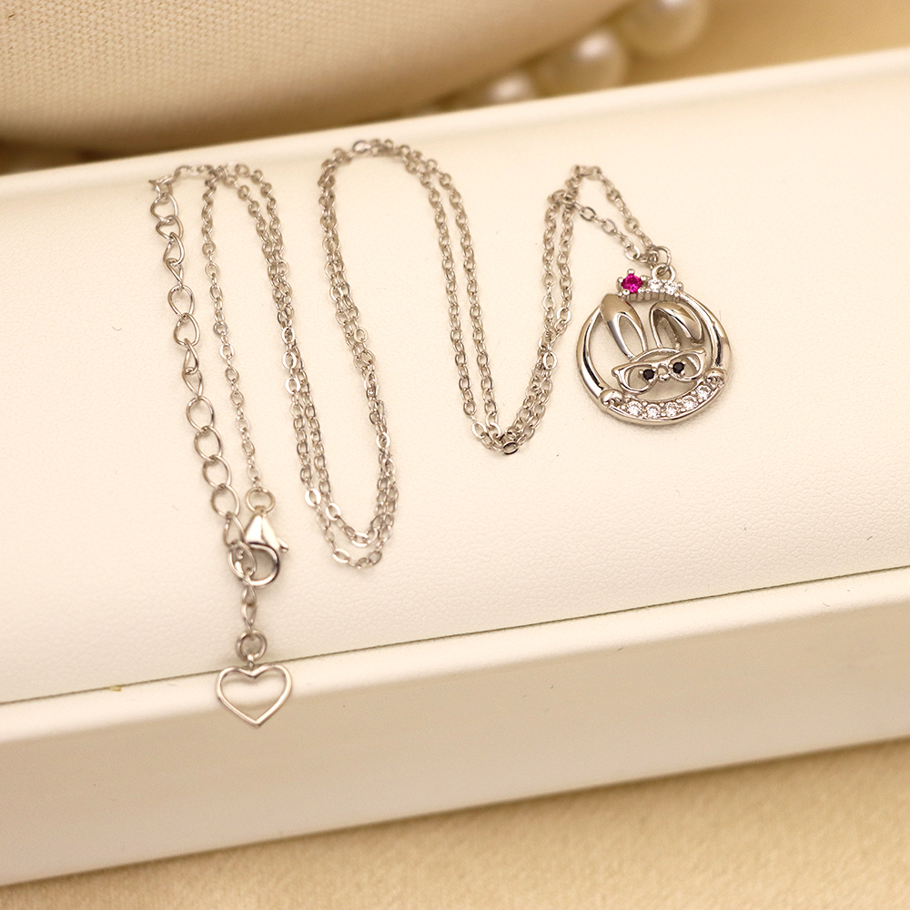 Cute Rabbit Necklace Inlaid with Cubic Zirconia, S925 Silver Collarbone Chain
