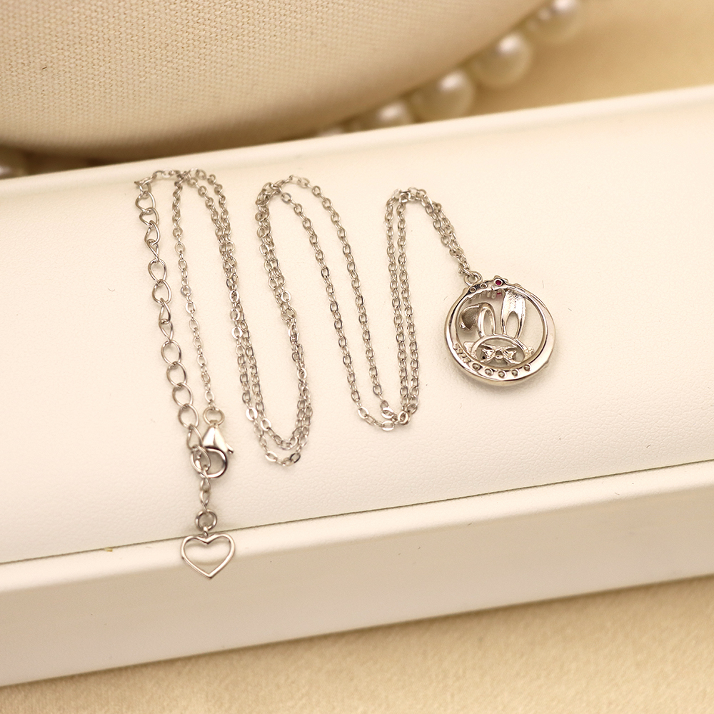 Cute Rabbit Necklace Inlaid with Cubic Zirconia, S925 Silver Collarbone Chain