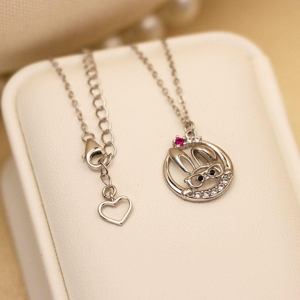 Cute Rabbit Necklace Inlaid with Cubic Zirconia, S925 Silver Collarbone Chain