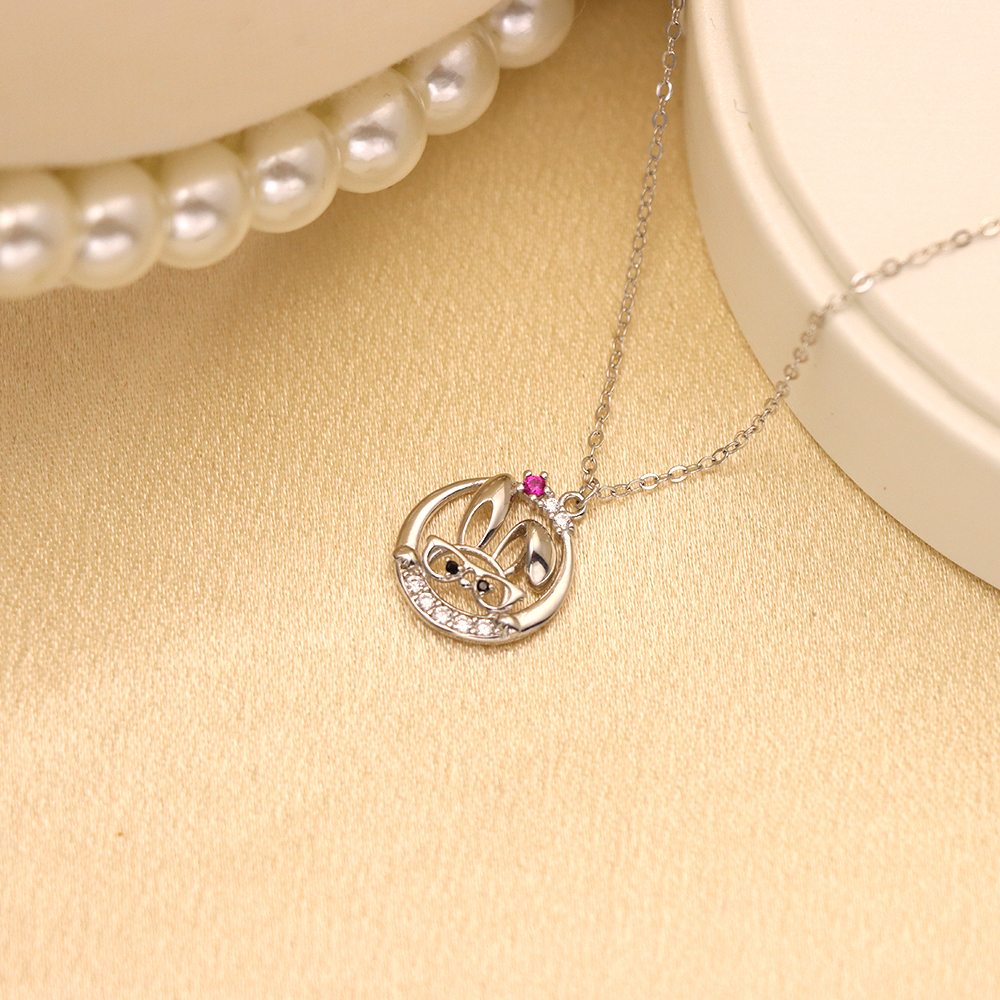 Cute Rabbit Necklace Inlaid with Cubic Zirconia, S925 Silver Collarbone Chain