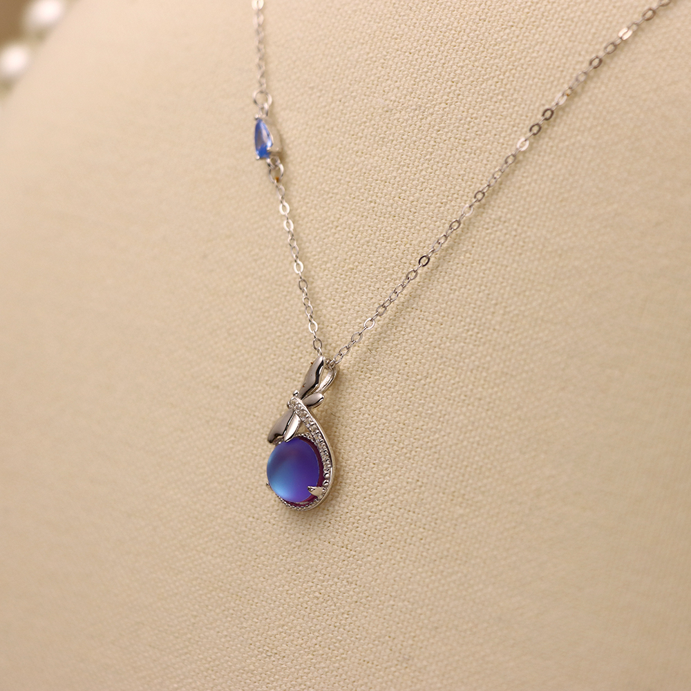 S925 Sterling Silver Dragonfly Necklace Micro-set Moonstone Collarbone Pendant
