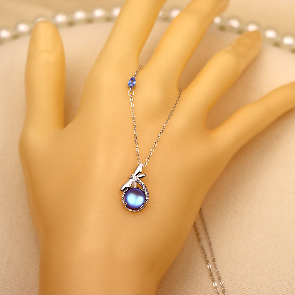 S925 Sterling Silver Dragonfly Necklace Micro-set Moonstone Collarbone Pendant