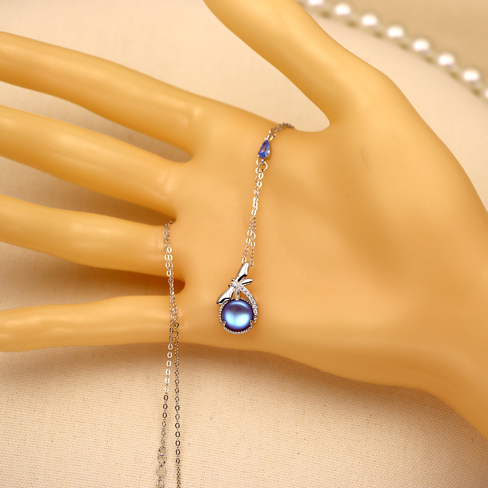 S925 Sterling Silver Dragonfly Necklace Micro-set Moonstone Collarbone Pendant