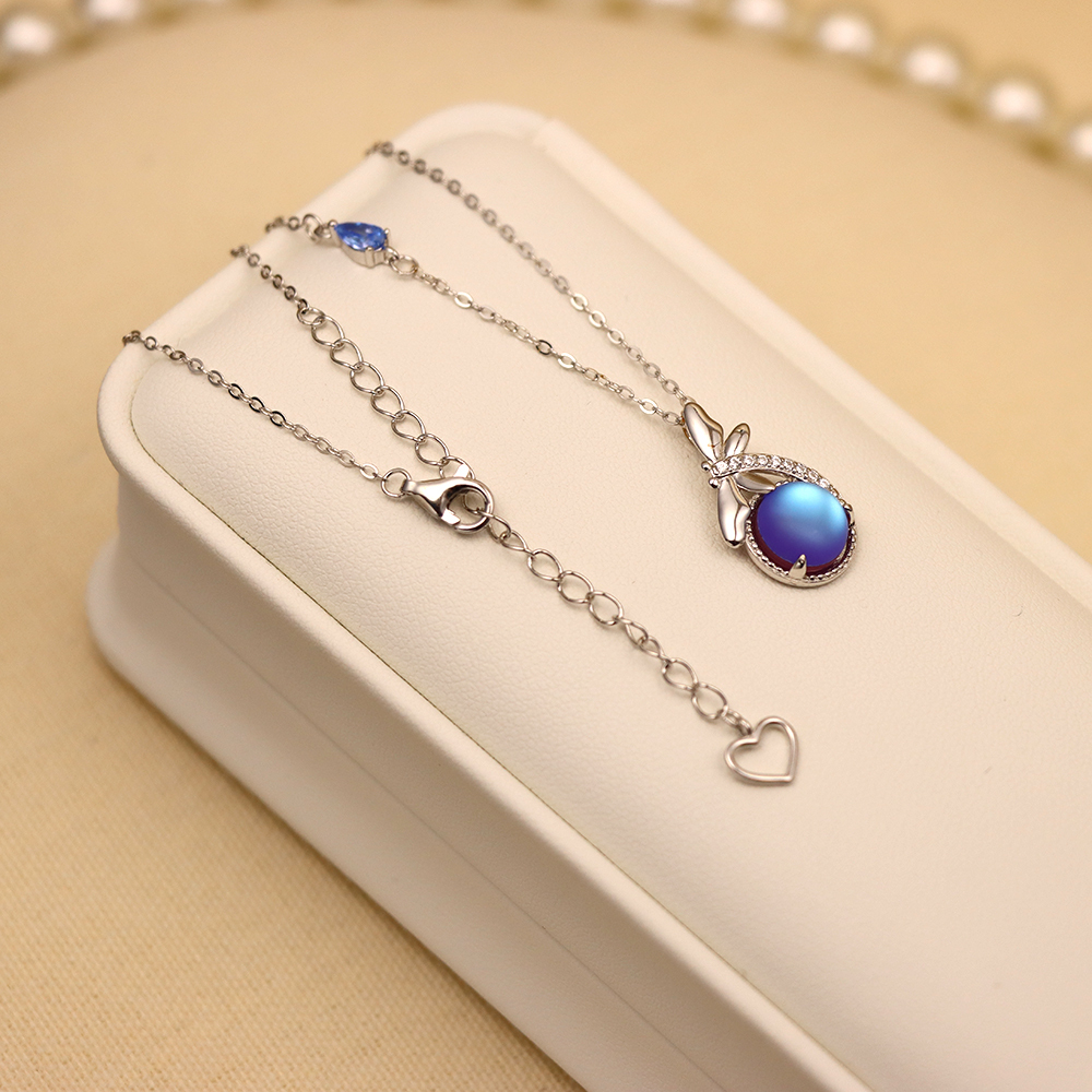 S925 Sterling Silver Dragonfly Necklace Micro-set Moonstone Collarbone Pendant