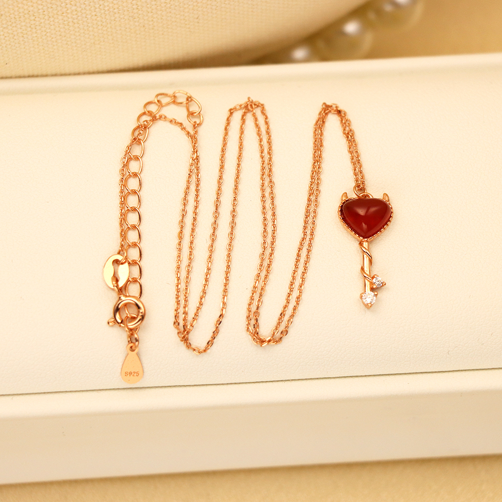 S925 Sterling Silver Demon Heart Key Necklace for Women