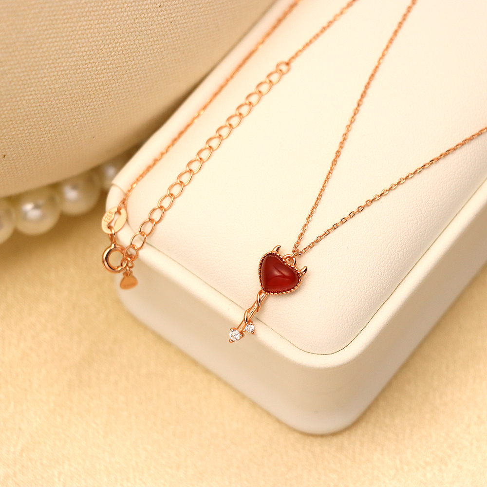 S925 Sterling Silver Demon Heart Key Necklace for Women