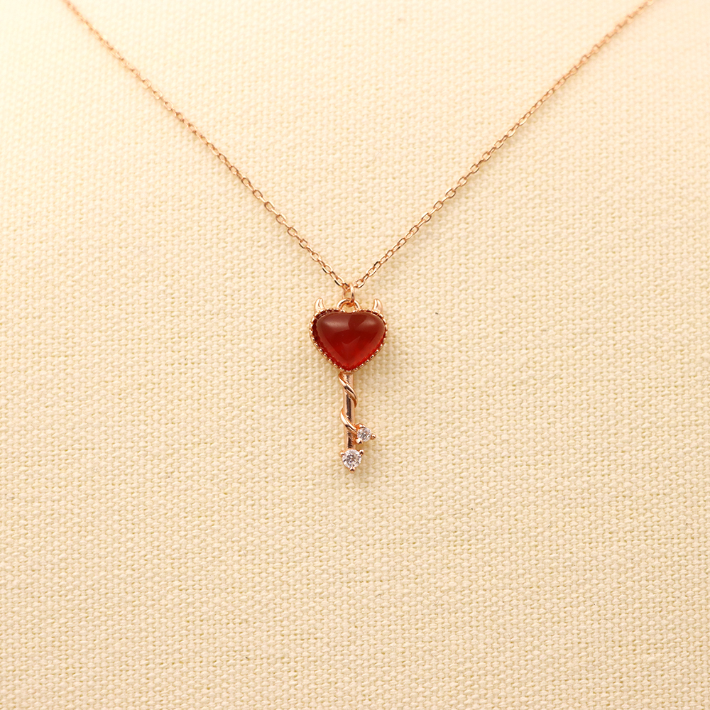 S925 Sterling Silver Demon Heart Key Necklace for Women