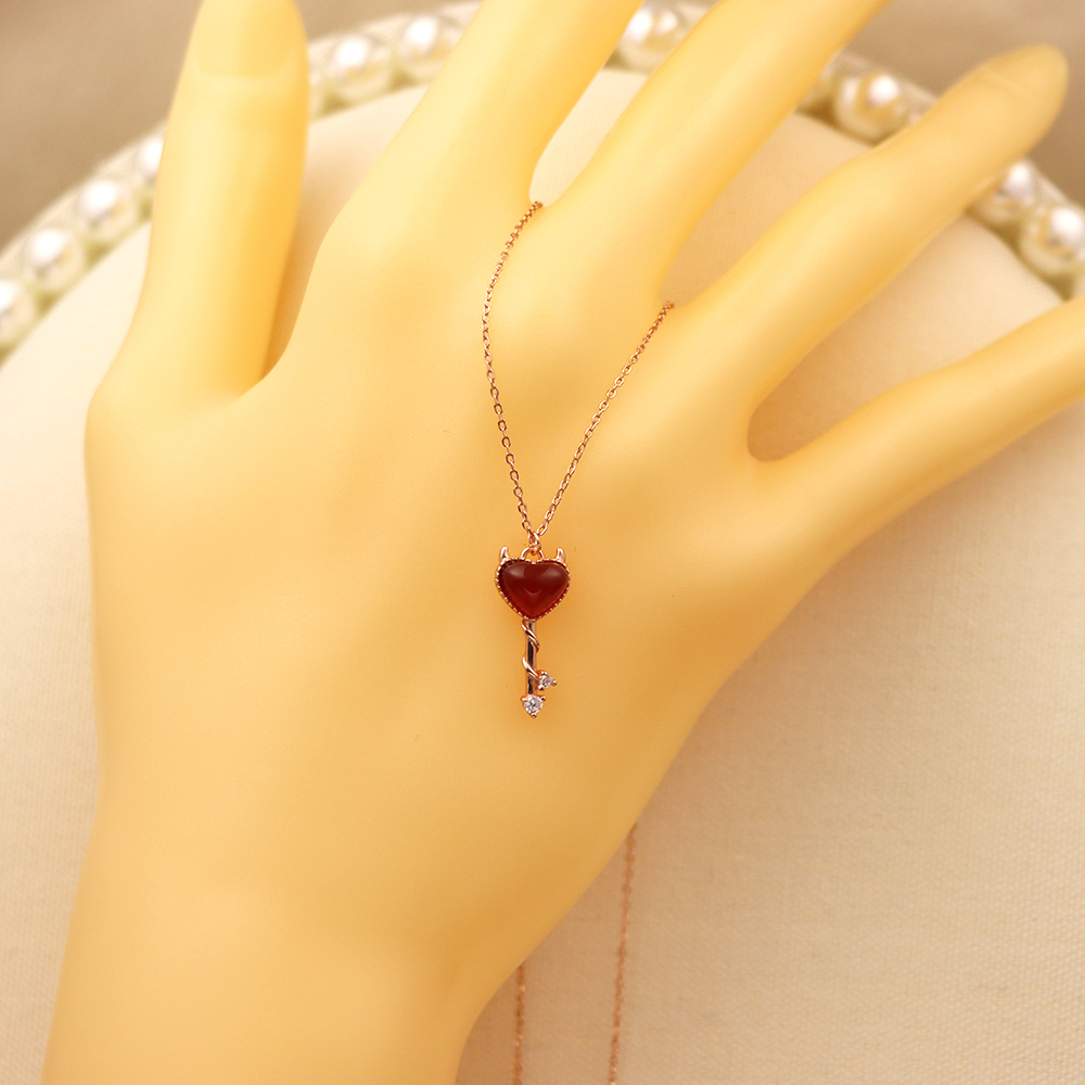S925 Sterling Silver Demon Heart Key Necklace for Women