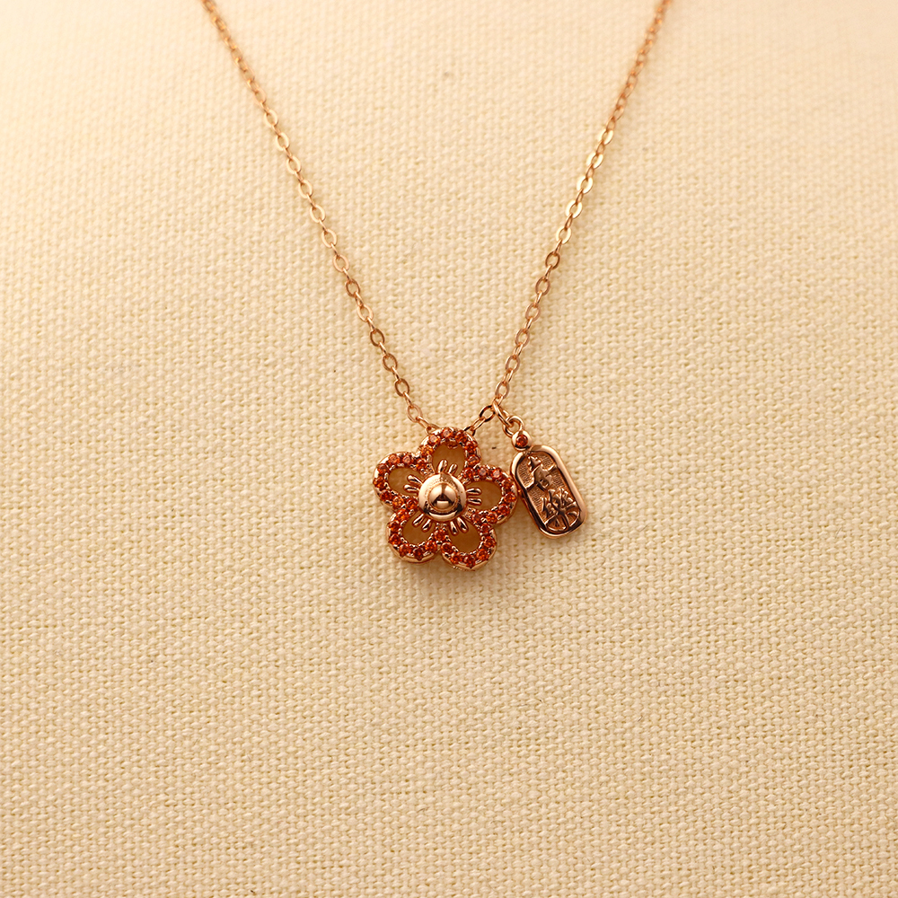S925 Silver Necklace for Women, Little Red Flower Collarbone Chain Jewelry