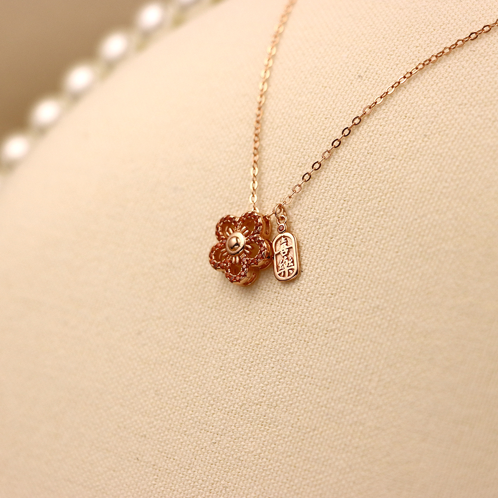 S925 Silver Necklace for Women, Little Red Flower Collarbone Chain Jewelry
