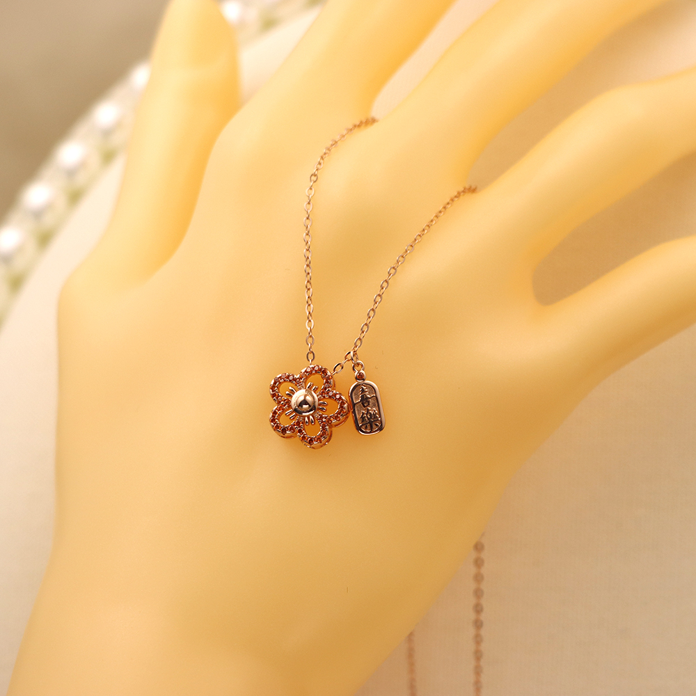 S925 Silver Necklace for Women, Little Red Flower Collarbone Chain Jewelry