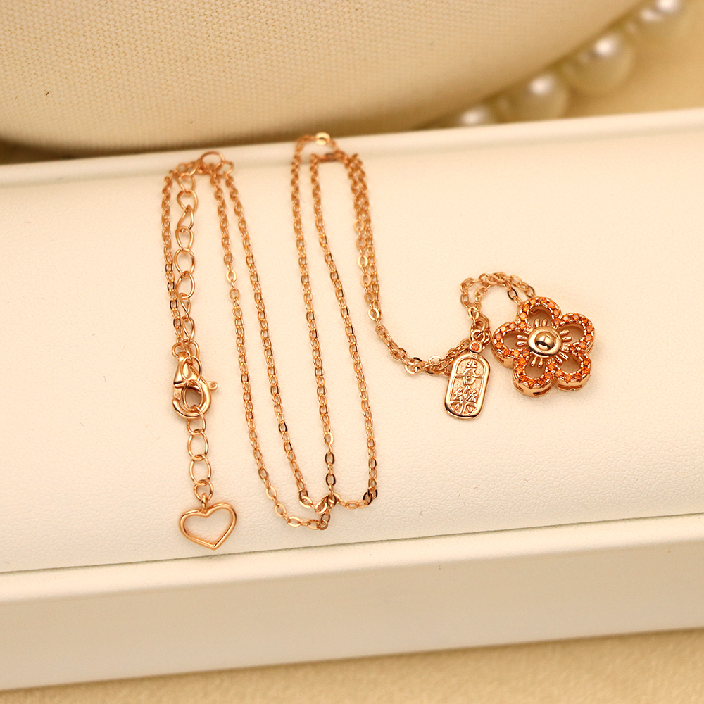 S925 Silver Necklace for Women, Little Red Flower Collarbone Chain Jewelry