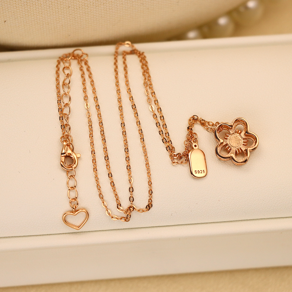 S925 Silver Necklace for Women, Little Red Flower Collarbone Chain Jewelry
