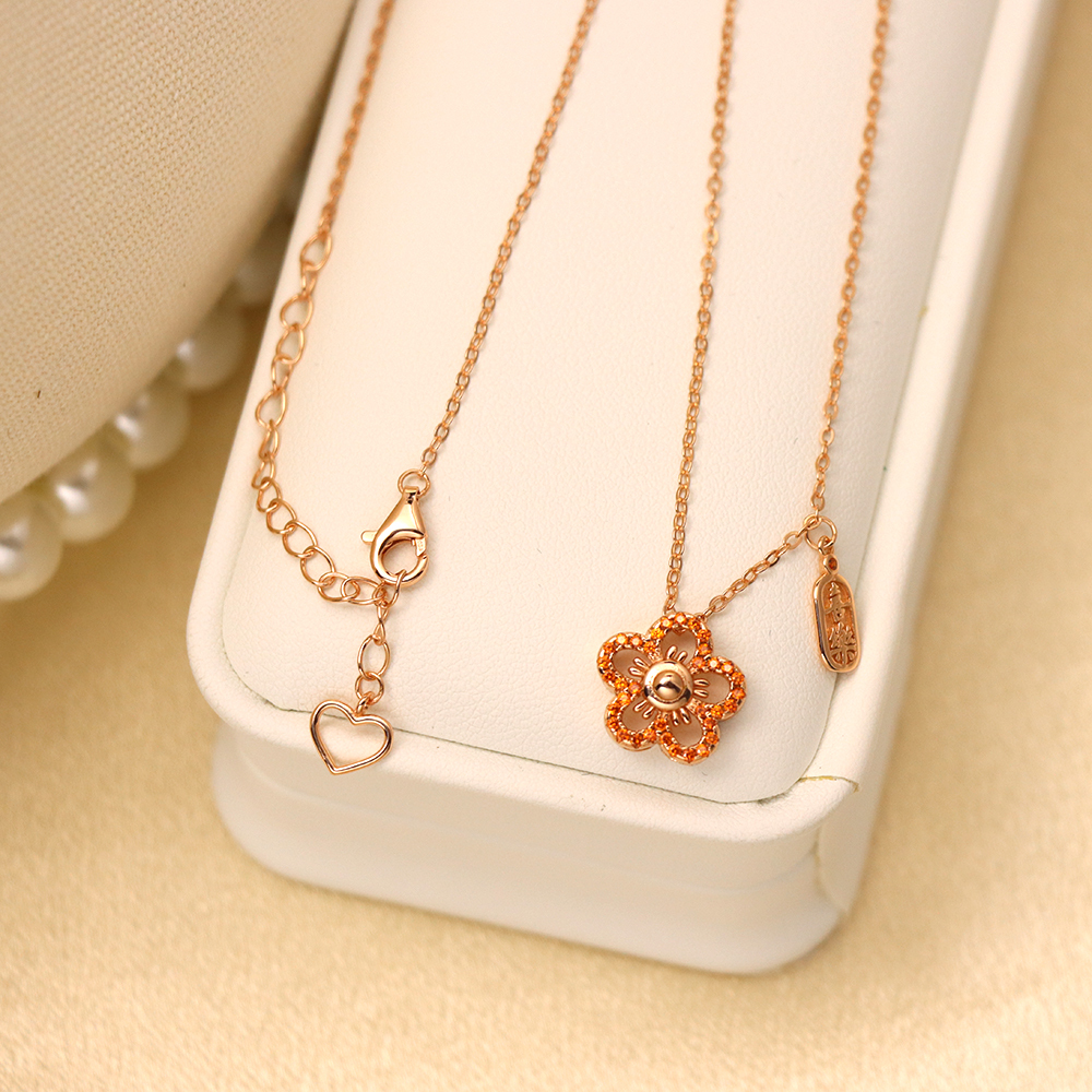 S925 Silver Necklace for Women, Little Red Flower Collarbone Chain Jewelry