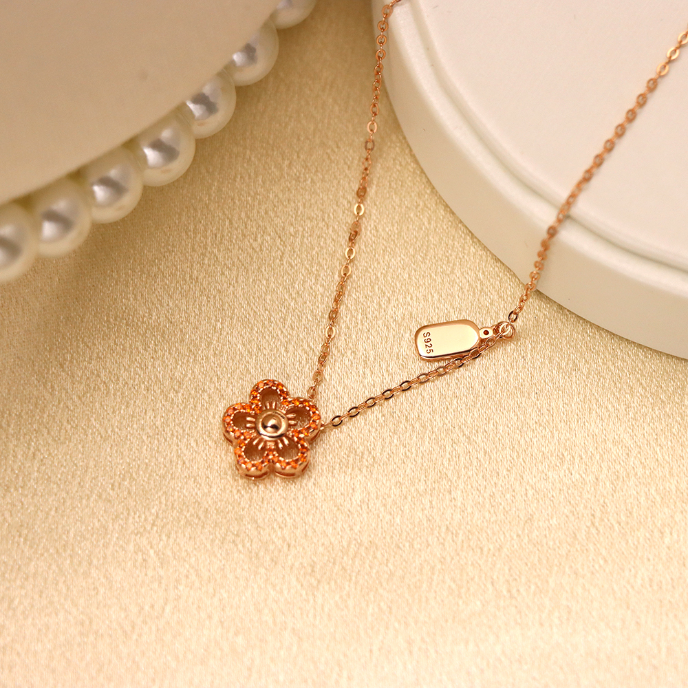 S925 Silver Necklace for Women, Little Red Flower Collarbone Chain Jewelry