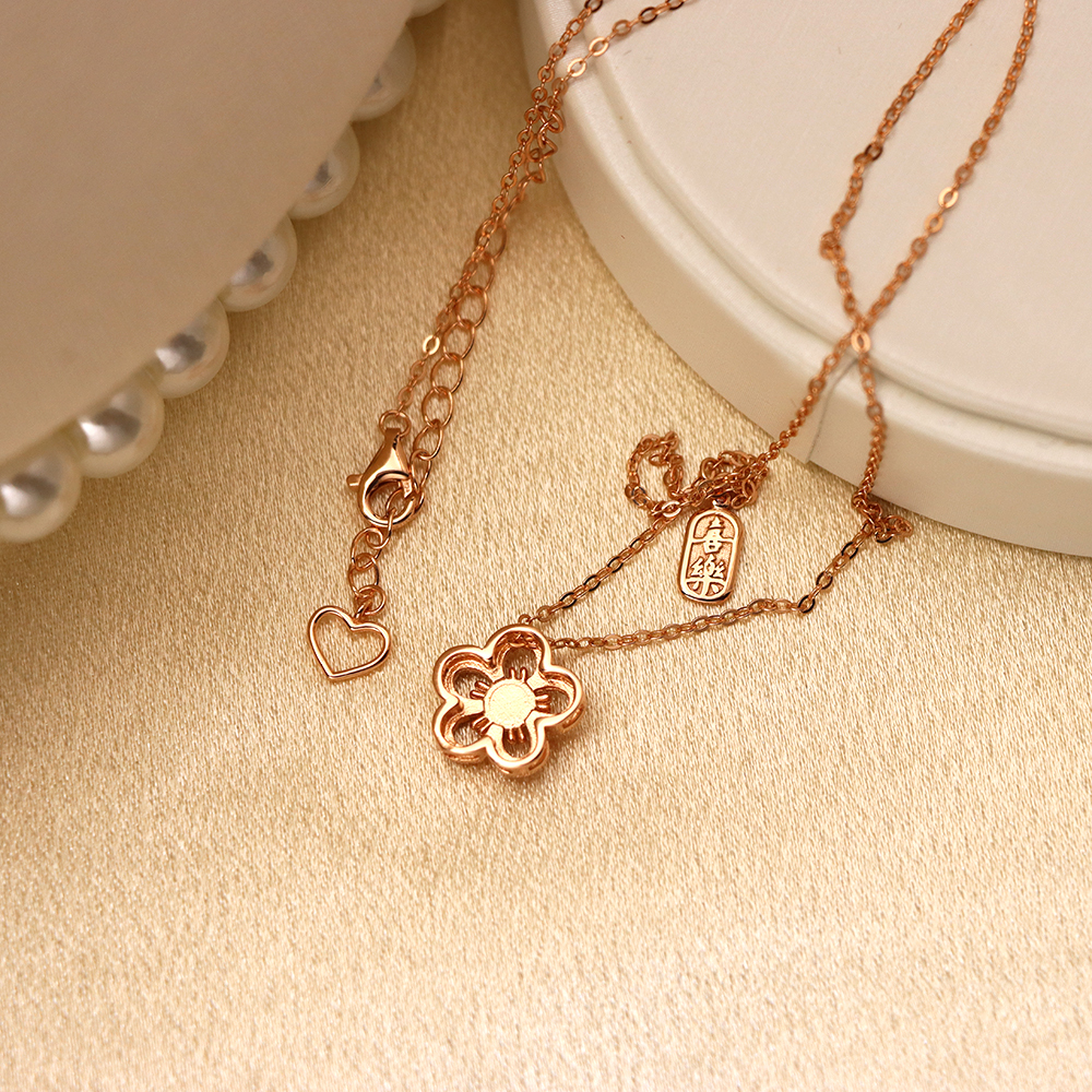 S925 Silver Necklace for Women, Little Red Flower Collarbone Chain Jewelry