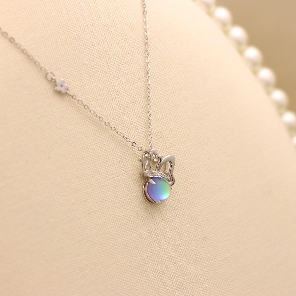 S925 Sterling Silver Moonstone Butterfly Necklace - Pastoral Style Insect Pendant, Dainty Daily Jewelry for Women
