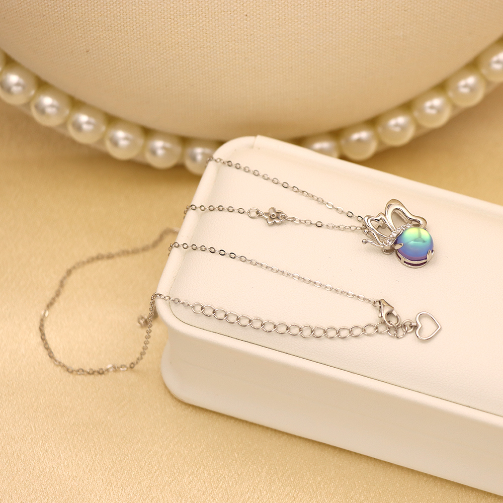 S925 Sterling Silver Moonstone Butterfly Necklace - Pastoral Style Insect Pendant, Dainty Daily Jewelry for Women