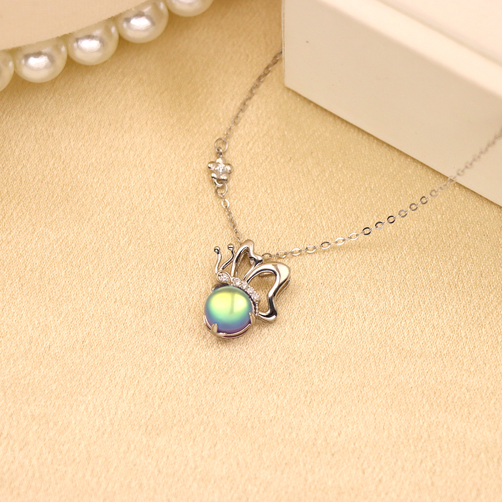 S925 Sterling Silver Moonstone Butterfly Necklace - Pastoral Style Insect Pendant, Dainty Daily Jewelry for Women