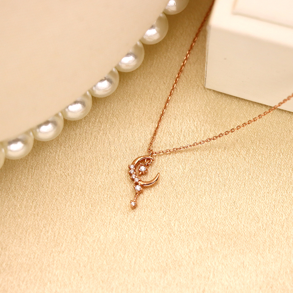 S925 Silver Magic Wand Pretty Girl Necklace, Rose Gold-plated with Diamonds