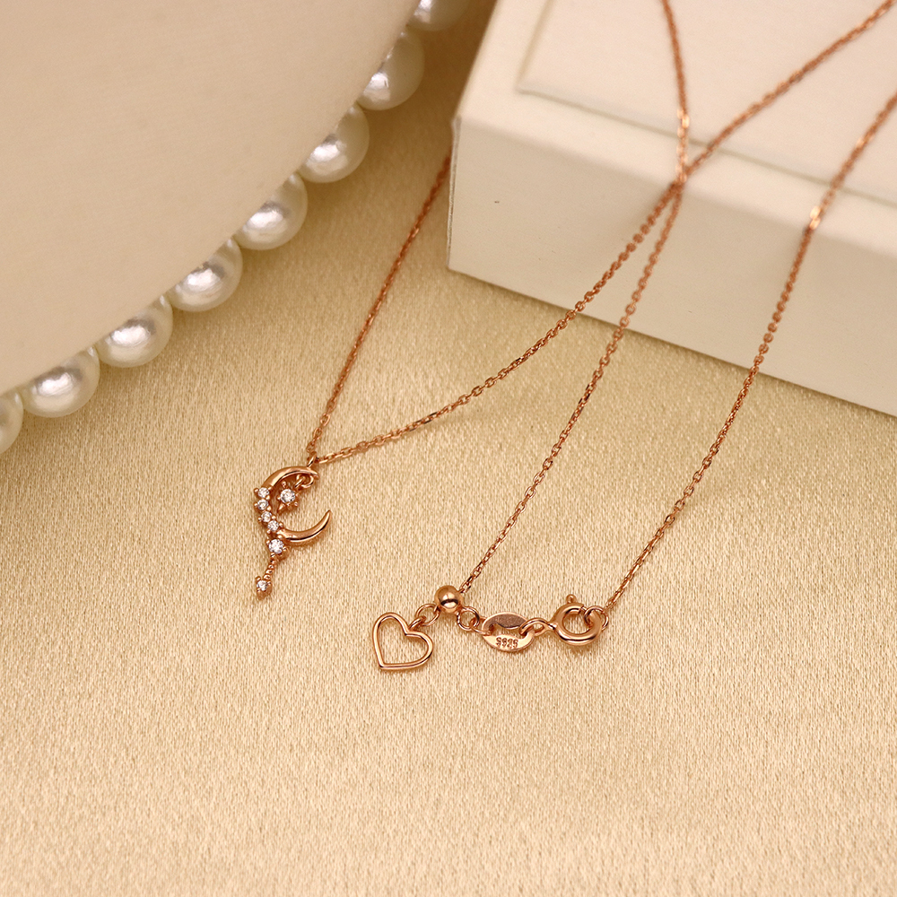 S925 Silver Magic Wand Pretty Girl Necklace, Rose Gold-plated with Diamonds