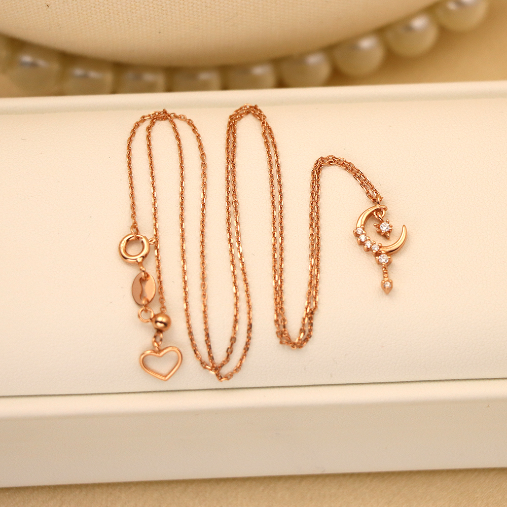 S925 Silver Magic Wand Pretty Girl Necklace, Rose Gold-plated with Diamonds