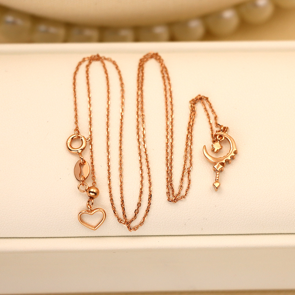 S925 Silver Magic Wand Pretty Girl Necklace, Rose Gold-plated with Diamonds