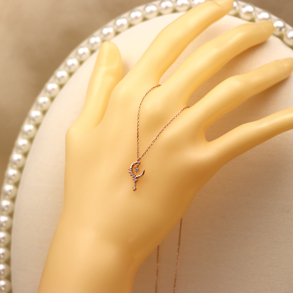 S925 Silver Magic Wand Pretty Girl Necklace, Rose Gold-plated with Diamonds