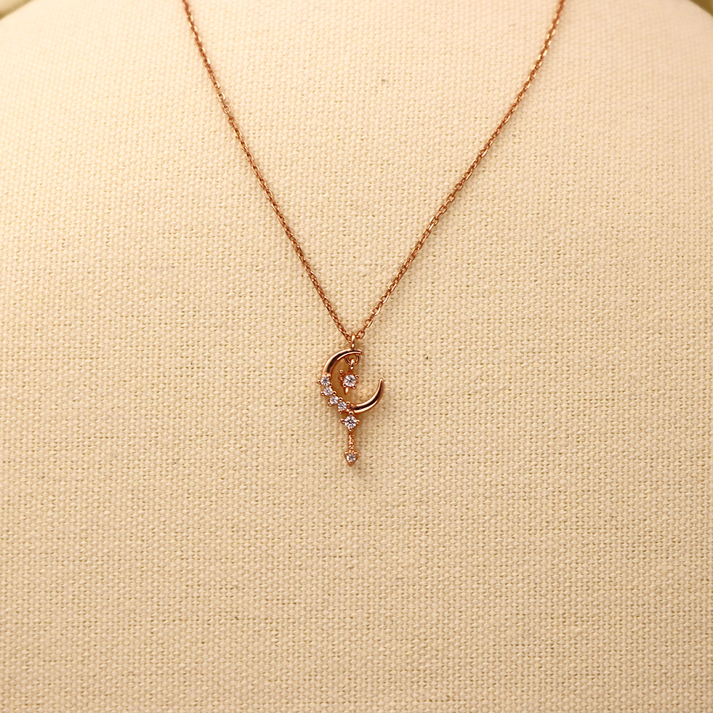 S925 Silver Magic Wand Pretty Girl Necklace, Rose Gold-plated with Diamonds