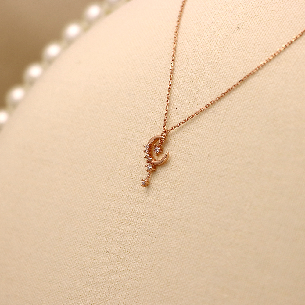 S925 Silver Magic Wand Pretty Girl Necklace, Rose Gold-plated with Diamonds