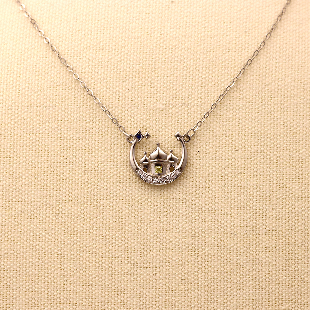 S925 Sterling Silver Star - Moon Castle Necklace - Fantasy Design, Dainty Daily Jewelry for Women