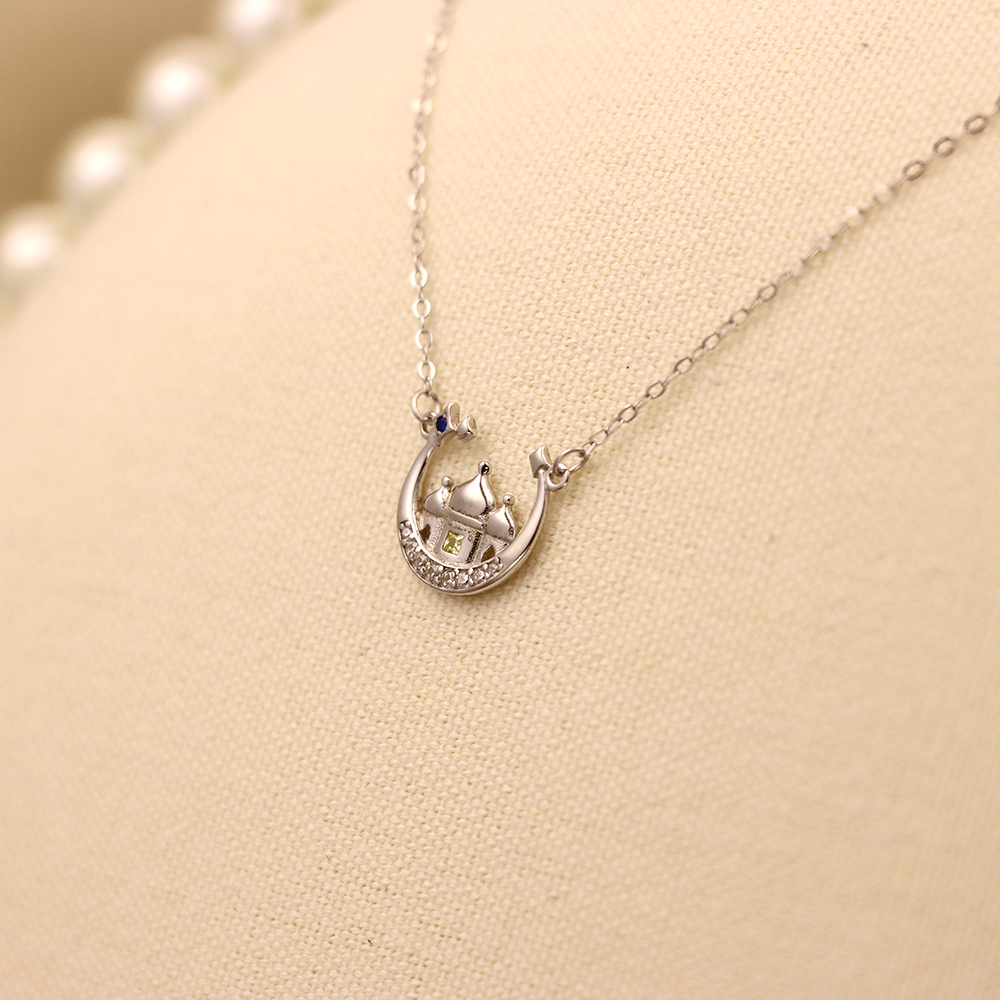 S925 Sterling Silver Star - Moon Castle Necklace - Fantasy Design, Dainty Daily Jewelry for Women
